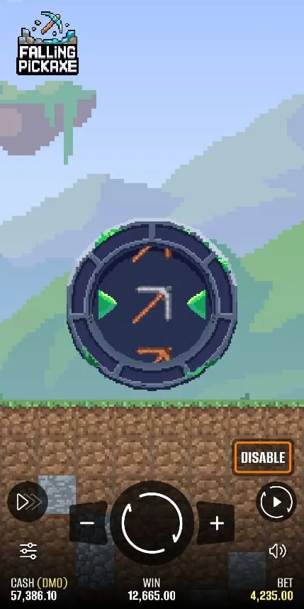La roue de Falling Pickaxe qui détermine la pioche attribuée avant la chute