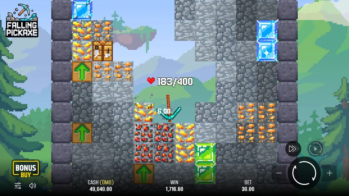 Falling Pickaxe, le jeu de la pioche : la pick axe en diamant traverse les couches de blocs